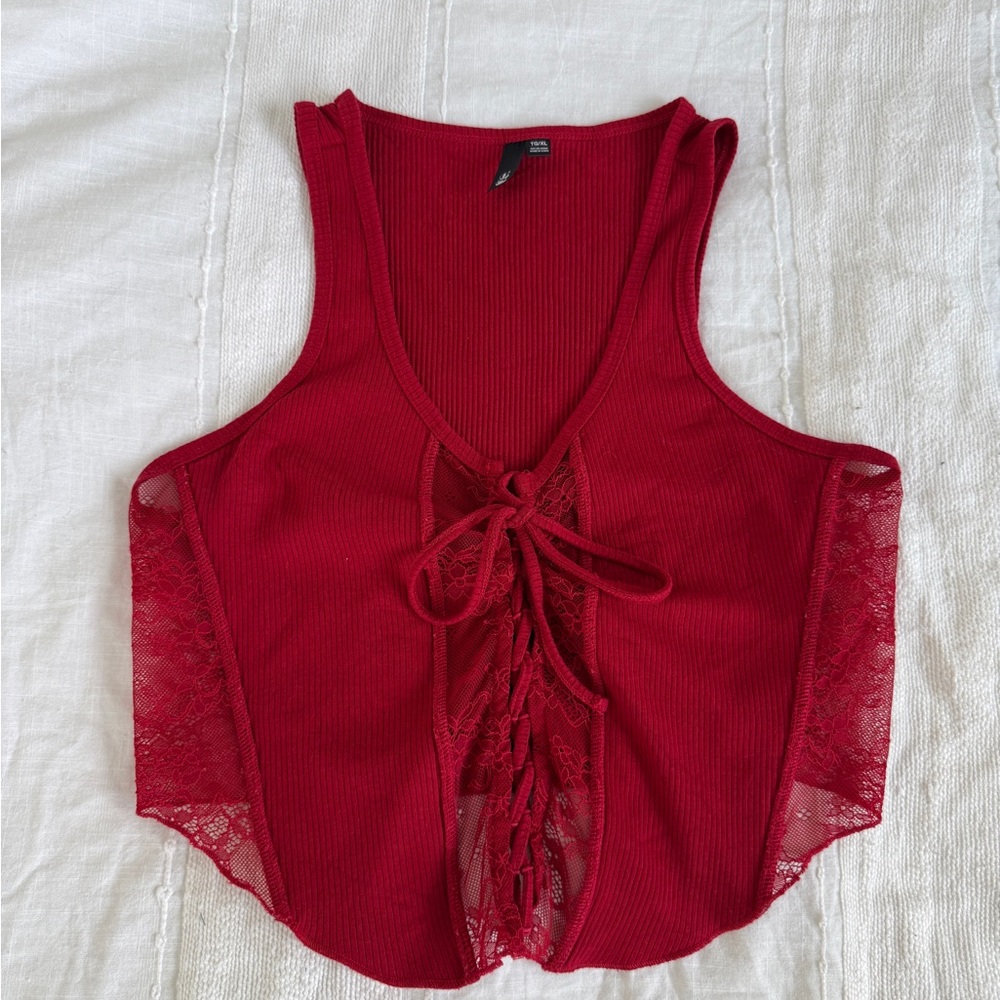 Garage Red Lace-Up Tank Top